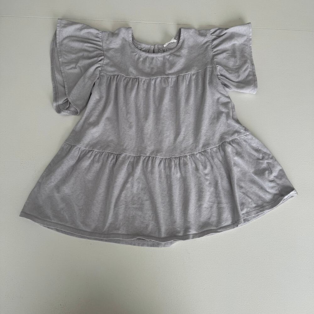 Crewcuts J. Crew Girls Grey Cotton Ruffle Sleeve Short Sleeve Blouse Large
